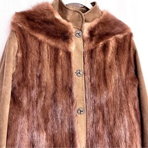 Brown Mink Fur and suede Women's Jacket S-XS